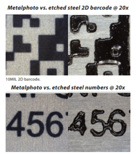Metalphoto® vs. Etched Steel 2D Barcode @ 20x